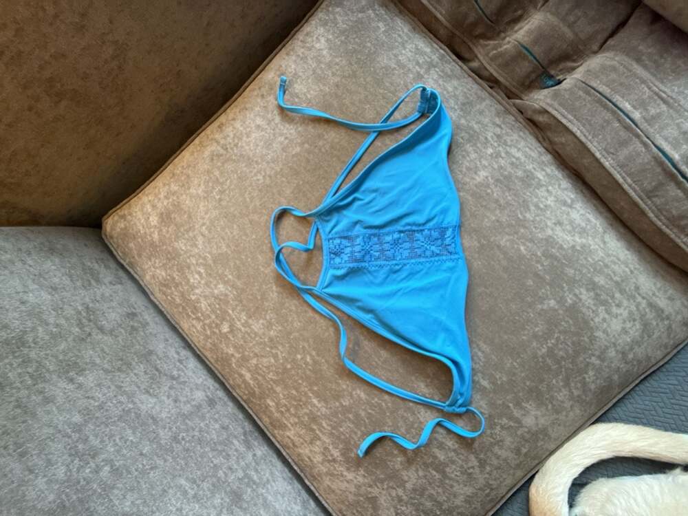 Aerie Blue High Neck Crochet Front Lace Bikini Top
